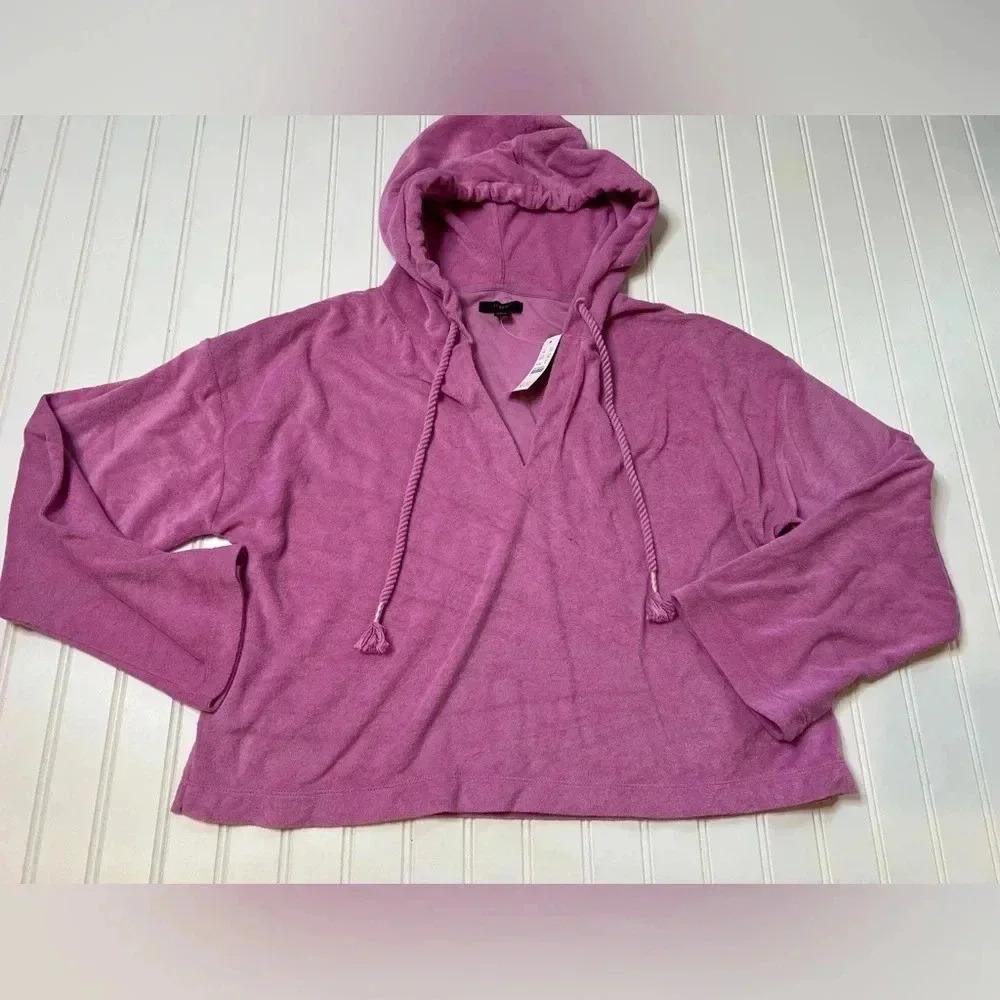 J.CREW Women's Towel Terry V-neck Hoodie Medium Swim Coverup NEW. 213